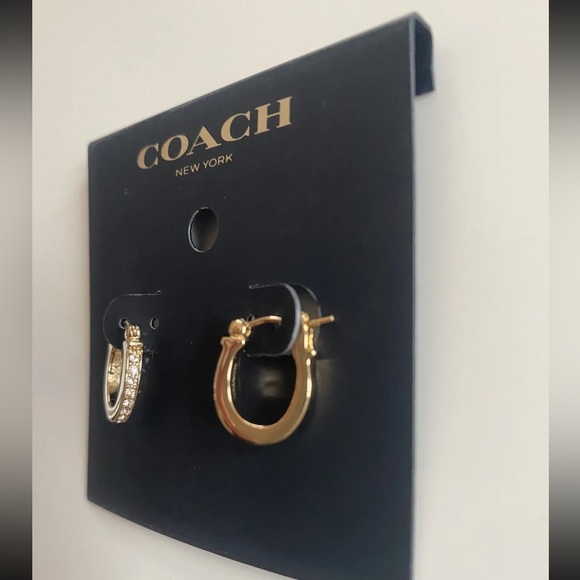 NWT COACH Signature Gold & Crystal Pave’ Huggie Earrings F54497 - Picture 5 of 8